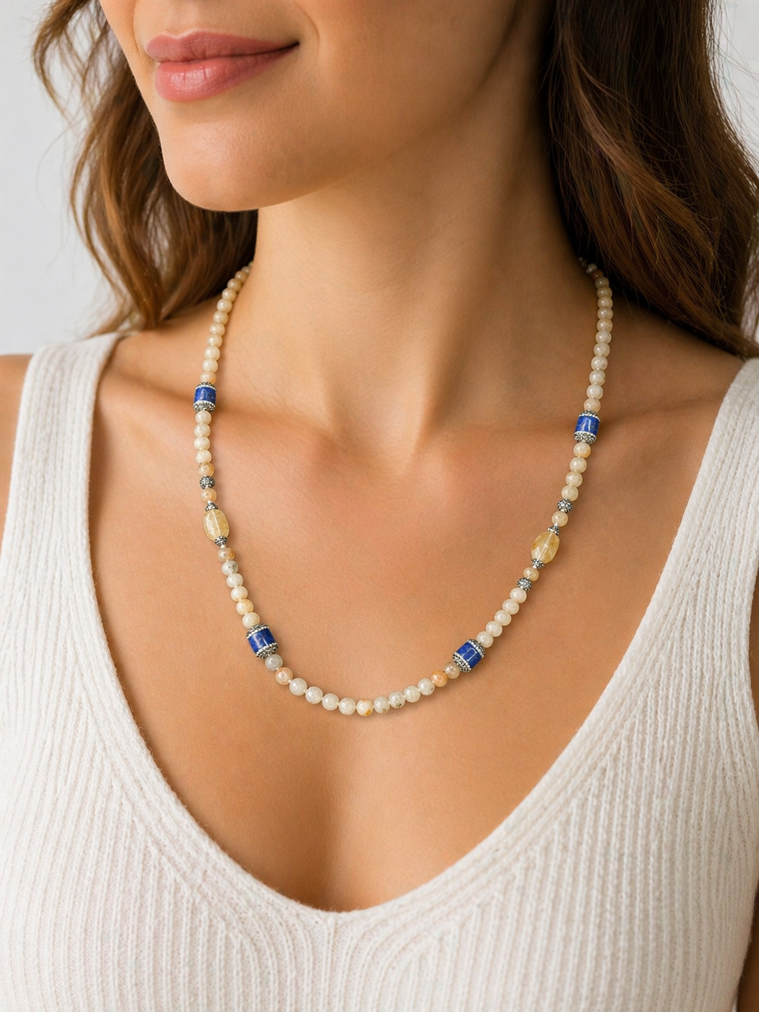 Lapis Lazuli & Agate Necklace – Throat Chakra Crystal for Confidence & Inner Truth image 0