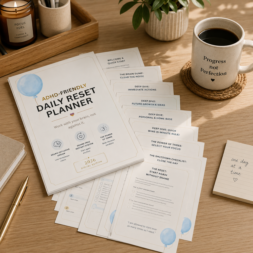 ADHD Daily Reset Planner: 11-Page Digital & Printable PDF Bundle