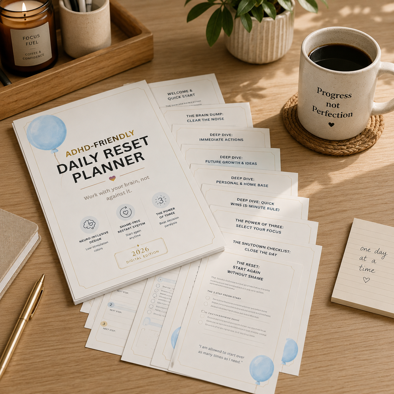 ADHD Daily Reset Planner: 11-Page Digital & Printable PDF Bundle