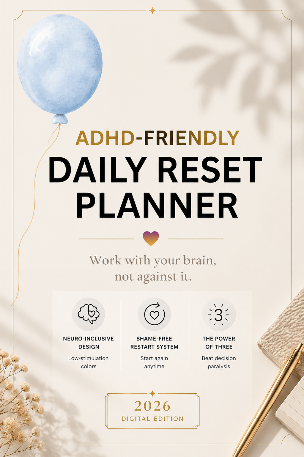 ADHD Daily Reset Planner: 11-Page Digital & Printable PDF Bundle