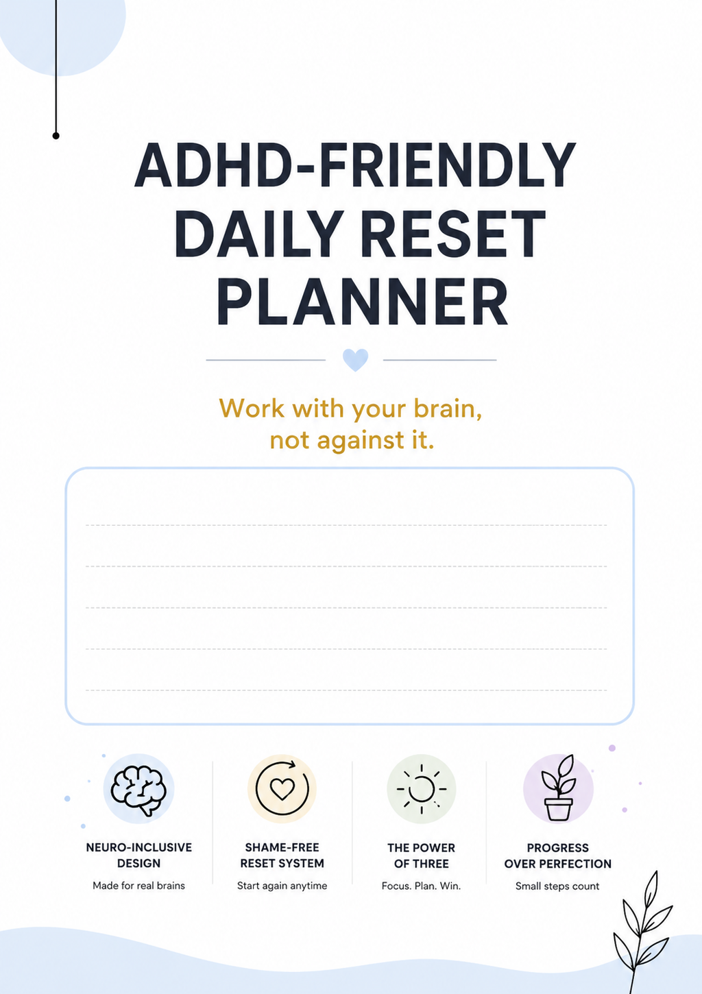 ADHD-Friendly Daily Reset Planner Printable PDF | Neurodivergent Daily Planning System