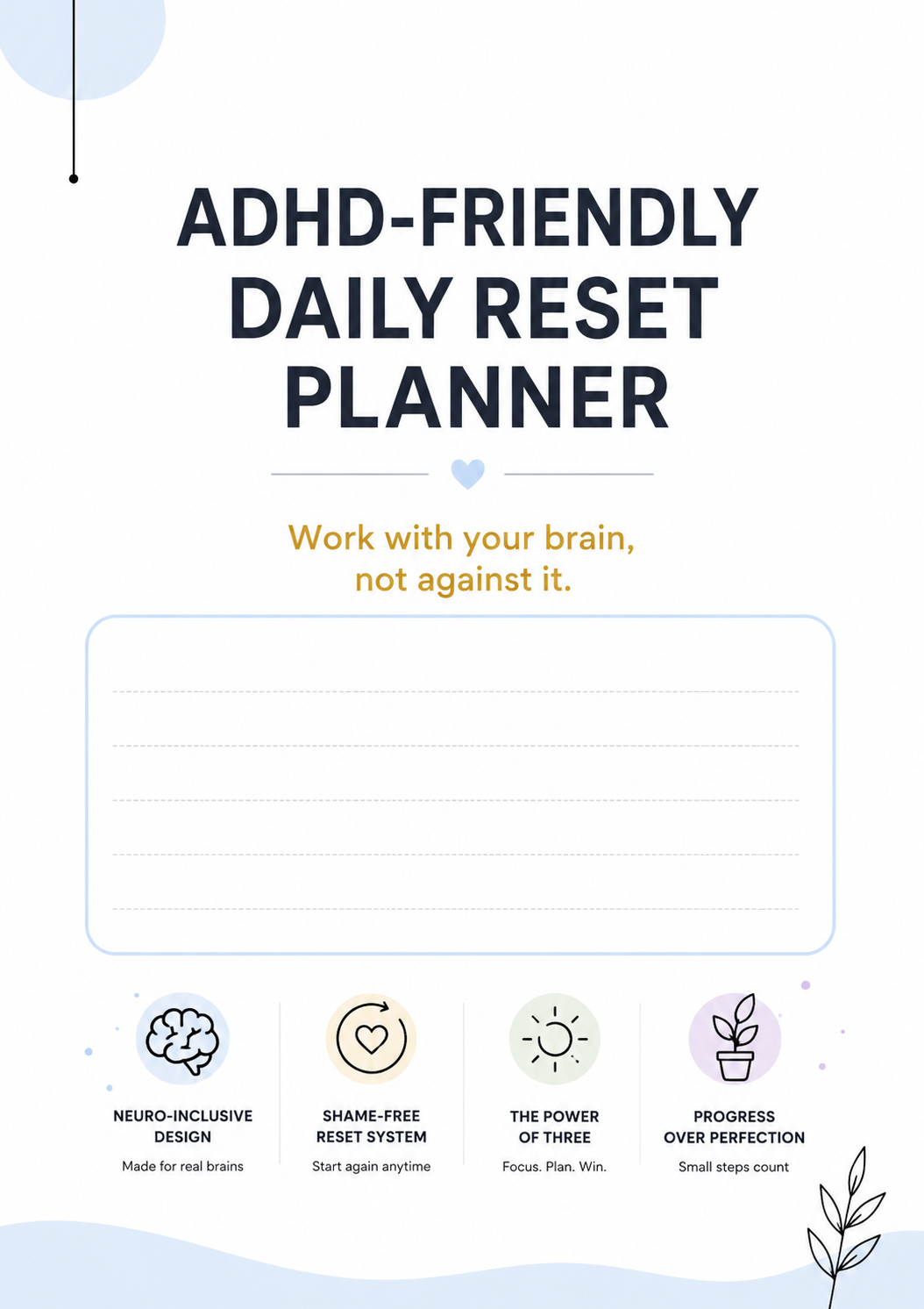 ADHD-Friendly Daily Reset Planner Printable PDF | Neurodivergent Daily Planning System