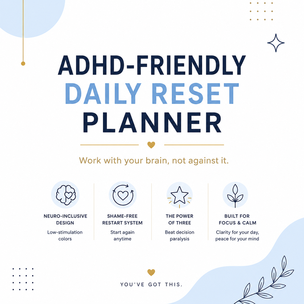ADHD-Friendly Daily Reset Planner Printable PDF | Neurodivergent Daily Planning System