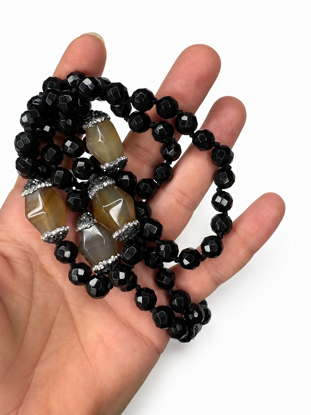 Midnight Protection Necklace, Black Onyx Grounding Necklace, Spiritual Protection Jewelry, Root Chakra Necklace, Smoky Quartz Boho Statement