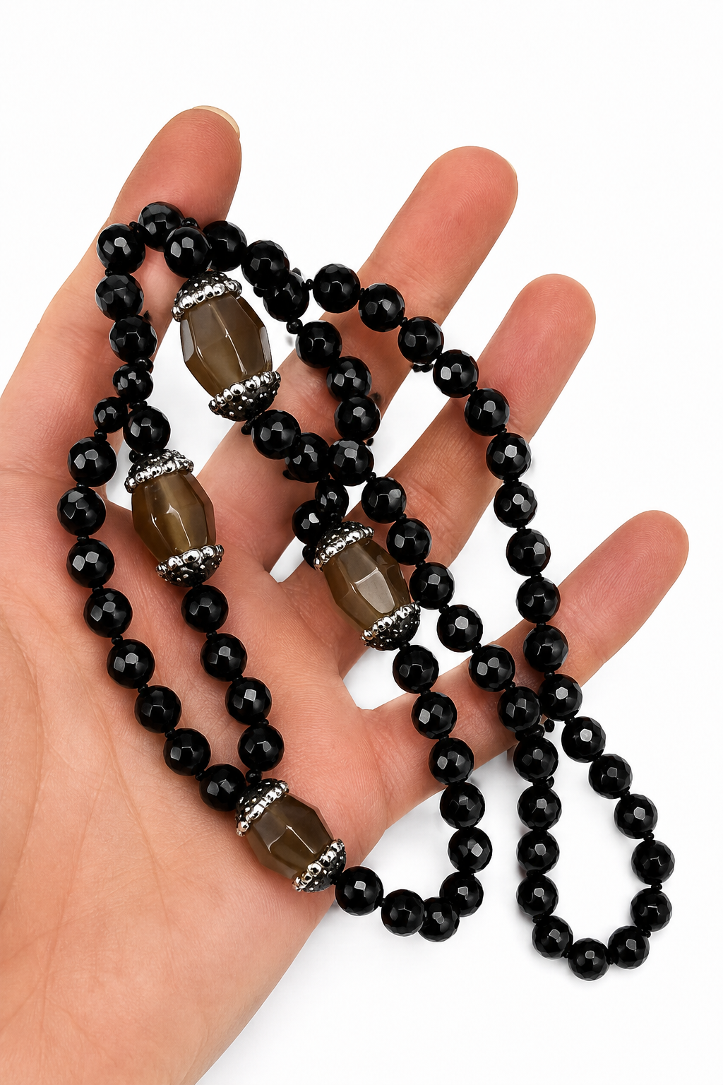 Midnight Protection Necklace, Black Onyx Grounding Necklace, Spiritual Protection Jewelry, Root Chakra Necklace, Smoky Quartz Boho Statement