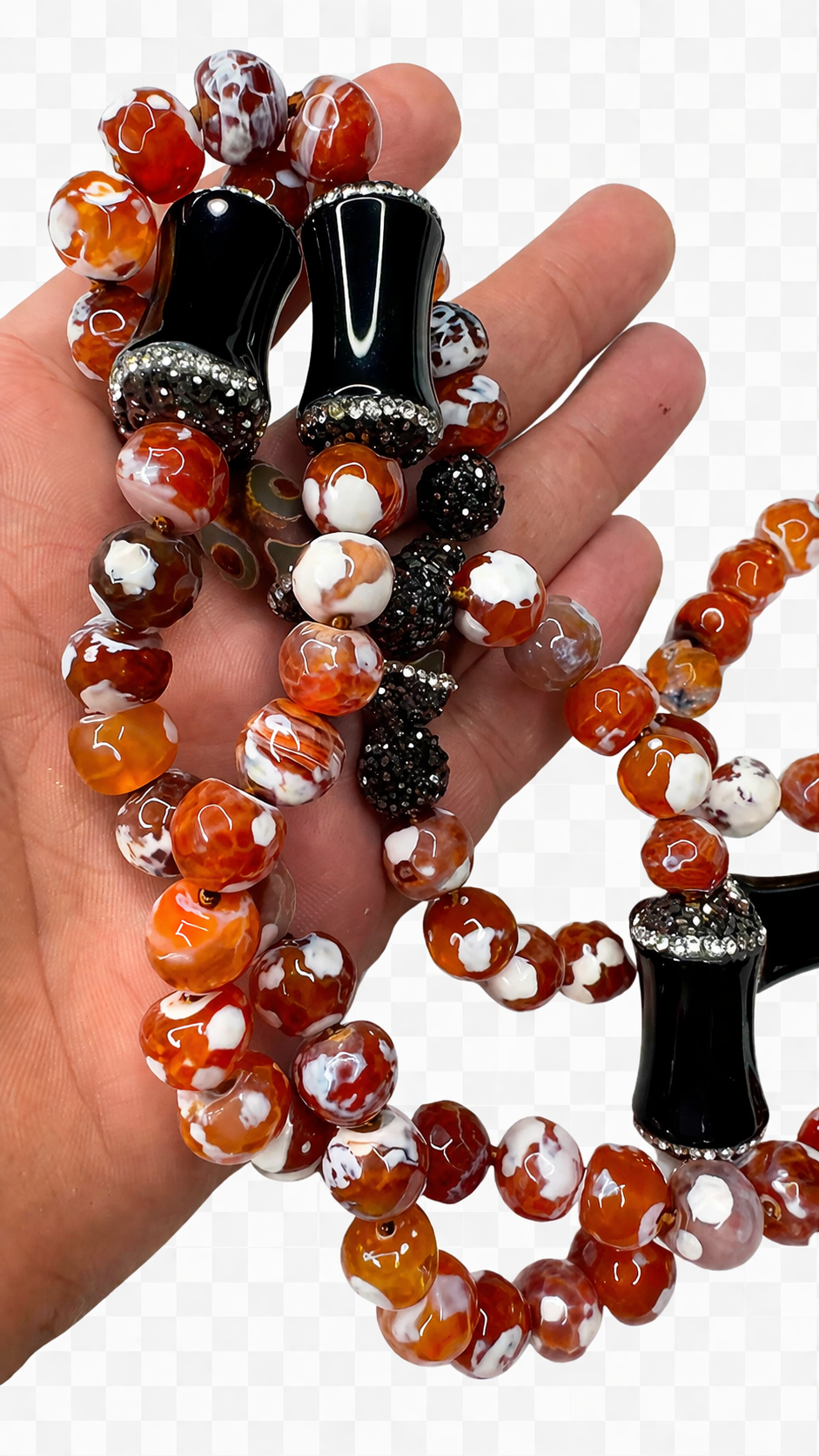 Fire Agate Necklace 36 Inch | Orange Dragon Vein Agate Boho Statement Necklace | Handmade Chakra Jewelry