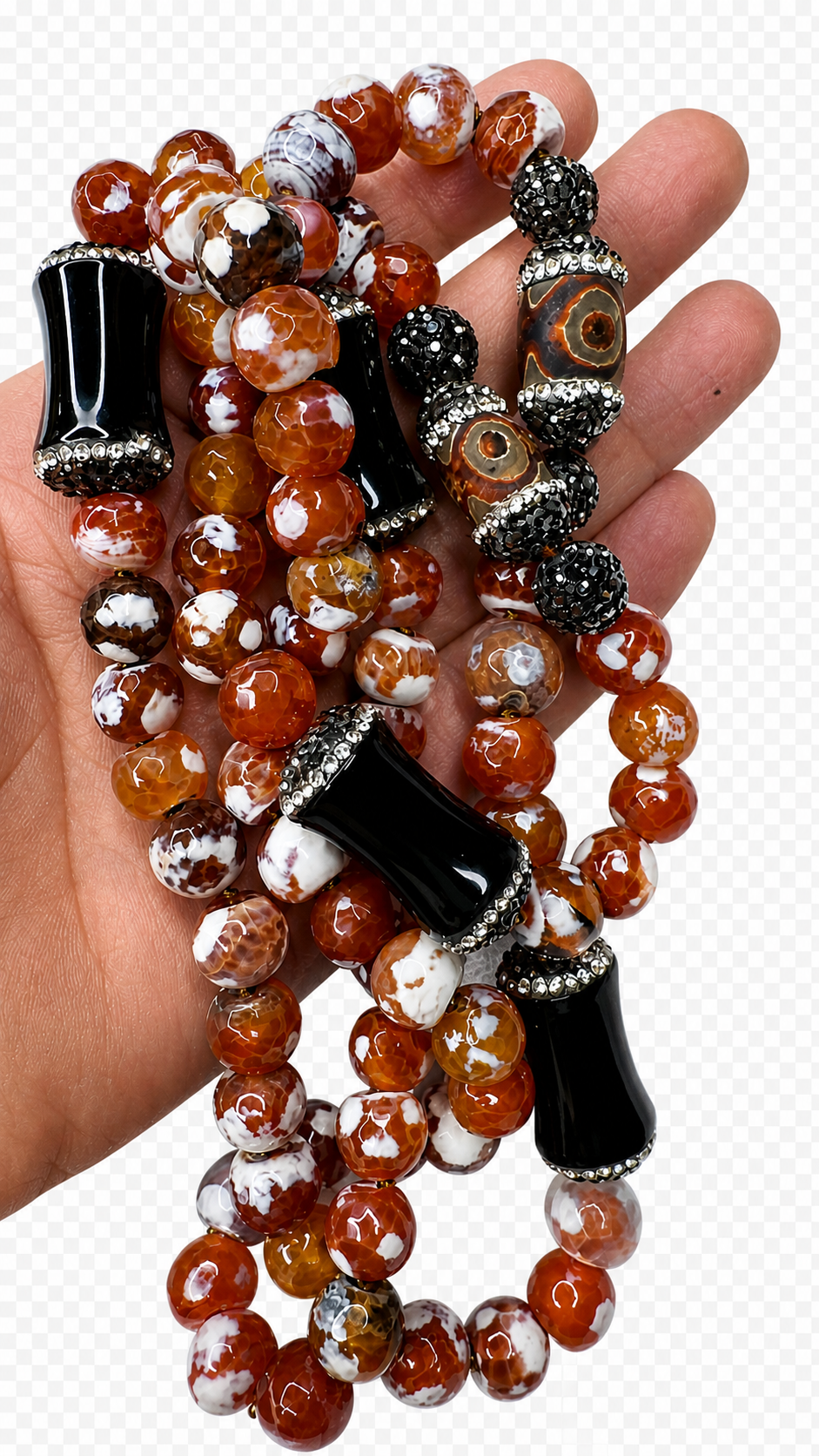 Fire Agate Necklace 36 Inch | Orange Dragon Vein Agate Boho Statement Necklace | Handmade Chakra Jewelry