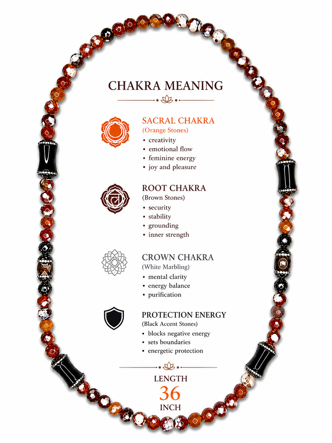Fire Agate Necklace 36 Inch | Orange Dragon Vein Agate Boho Statement Necklace | Handmade Chakra Jewelry