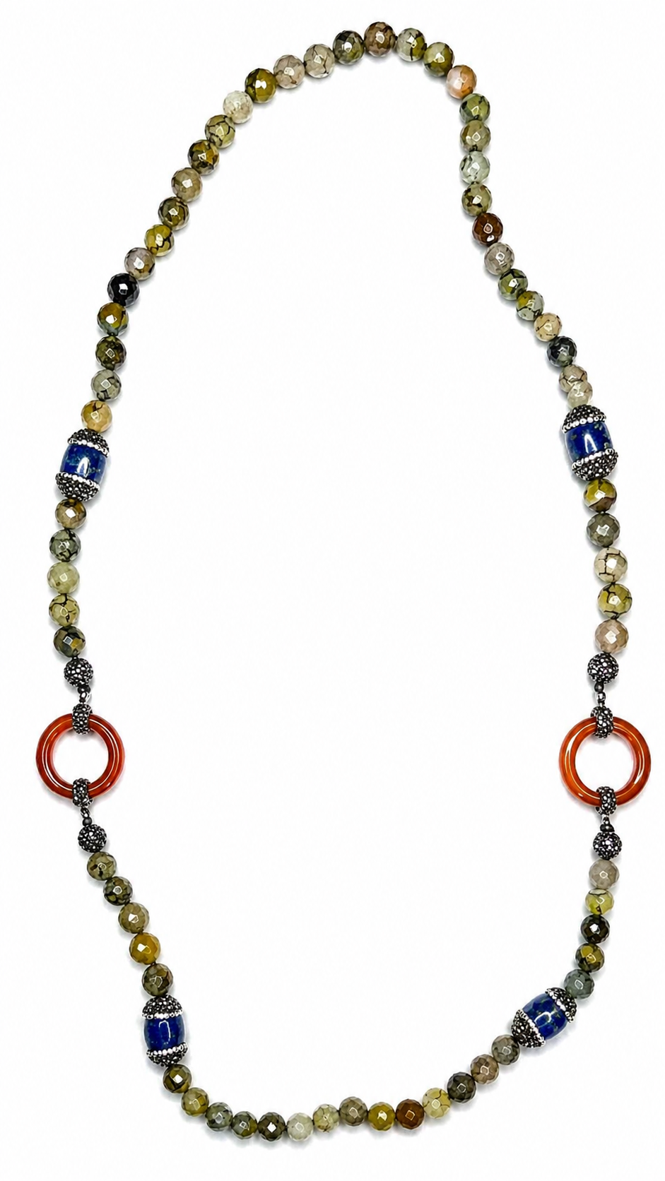 Ocean Wisdom Necklace Handmade Dragon Vein Agate Lapis Lazuli Carnelian Statement Necklace 36 Inch Long Boho Gemstone Jewelry for Women image 1