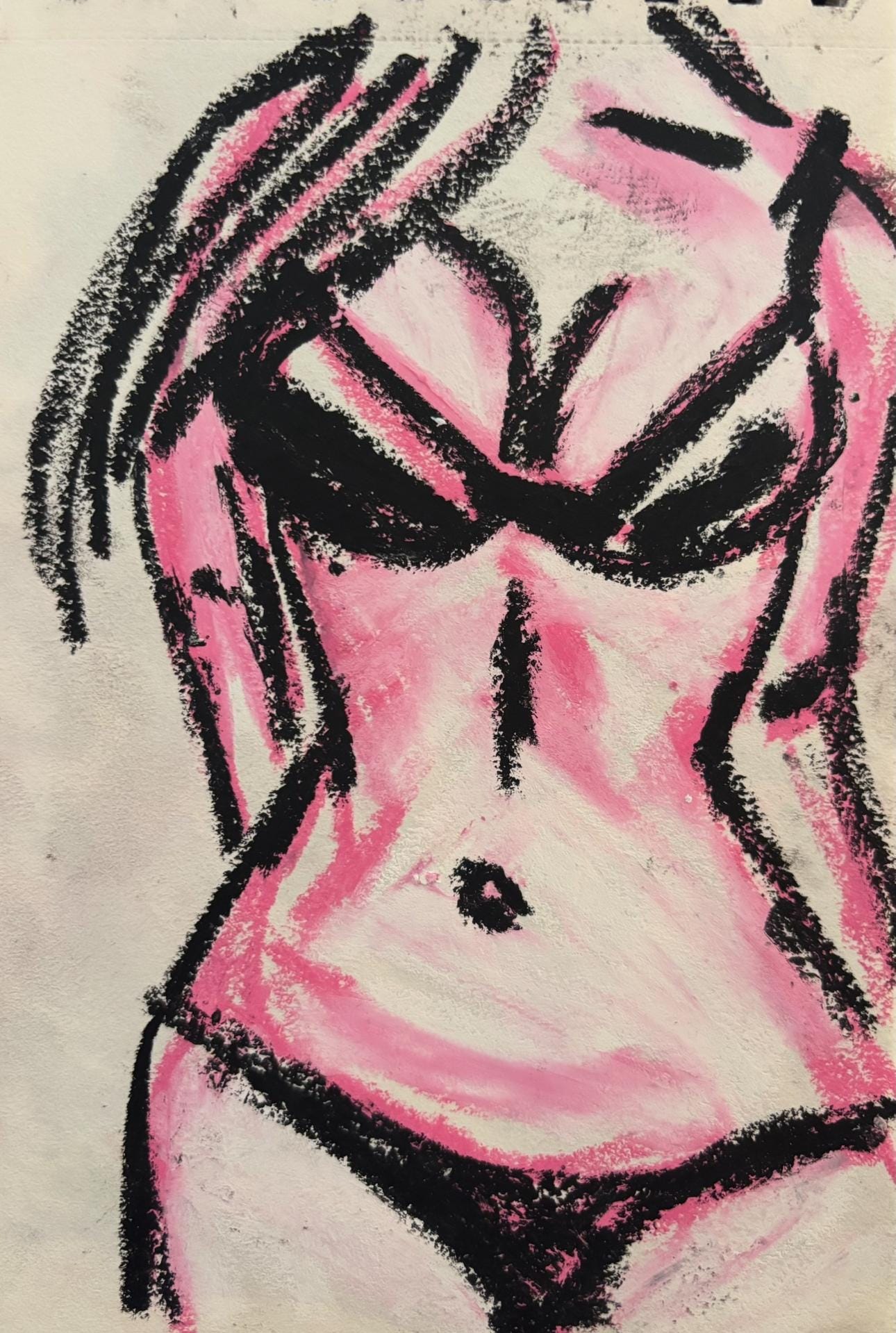 Original Oil Pastel Drawing: Hot Pink Nude Female Figure, Small Matted Fine Art, Body Positive Wall Decor, One of a Kind (2.123)