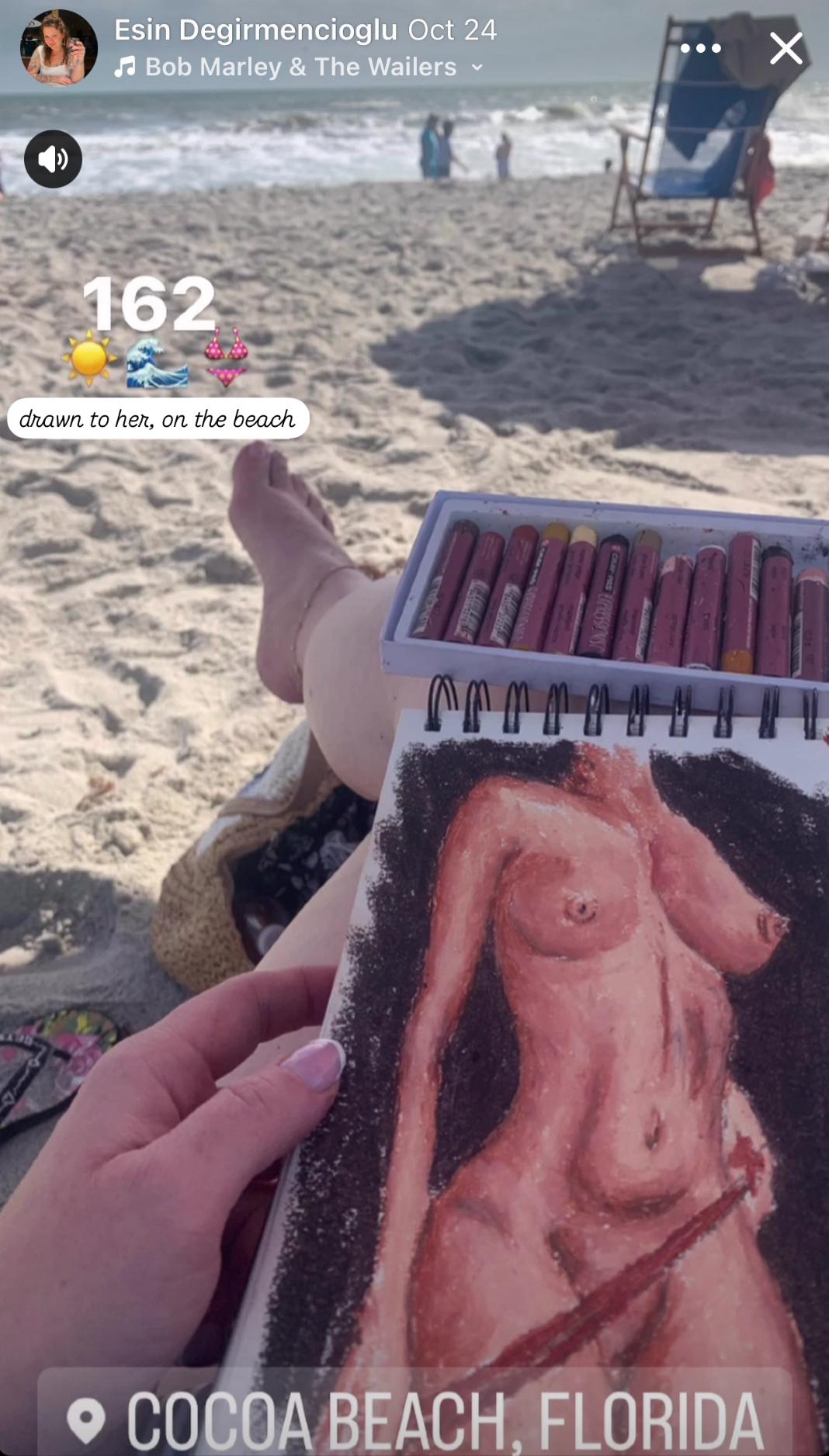 Original Oil Pastel Drawing: Hot Pink Nude Female Figure, Small Matted Fine Art, Body Positive Wall Decor, One of a Kind (2.122)