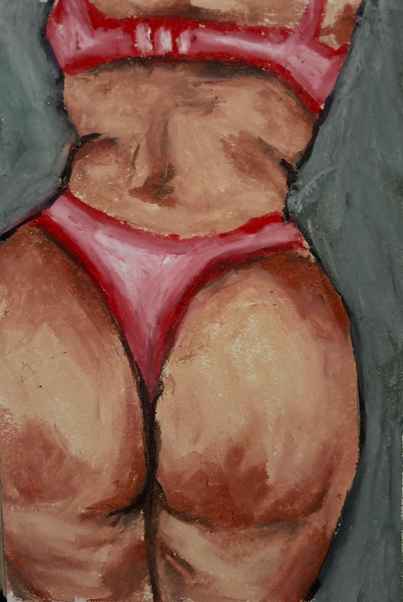 Original Oil Pastel Drawing: Hot Pink Nude Female Figure, Small Matted Fine Art, Body Positive Wall Decor, One of a Kind (2.121)