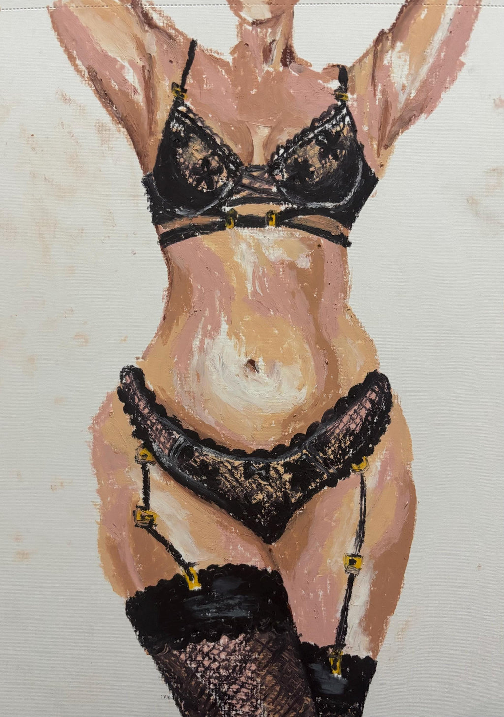 Gilded Lace Boudoir Art Print, Sensual Lingerie Oil Pastel Drawing, Body Positive Decor (Digital Download)