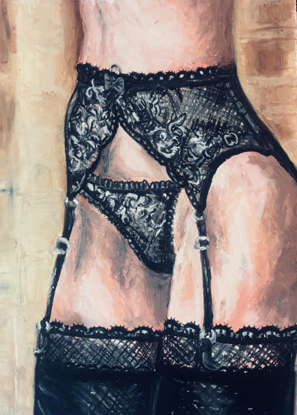 Lace Armor Oil Pastel Print, Boudoir Lingerie Wall Art, Feminine Gaze Empowerment Art (Digital Download)