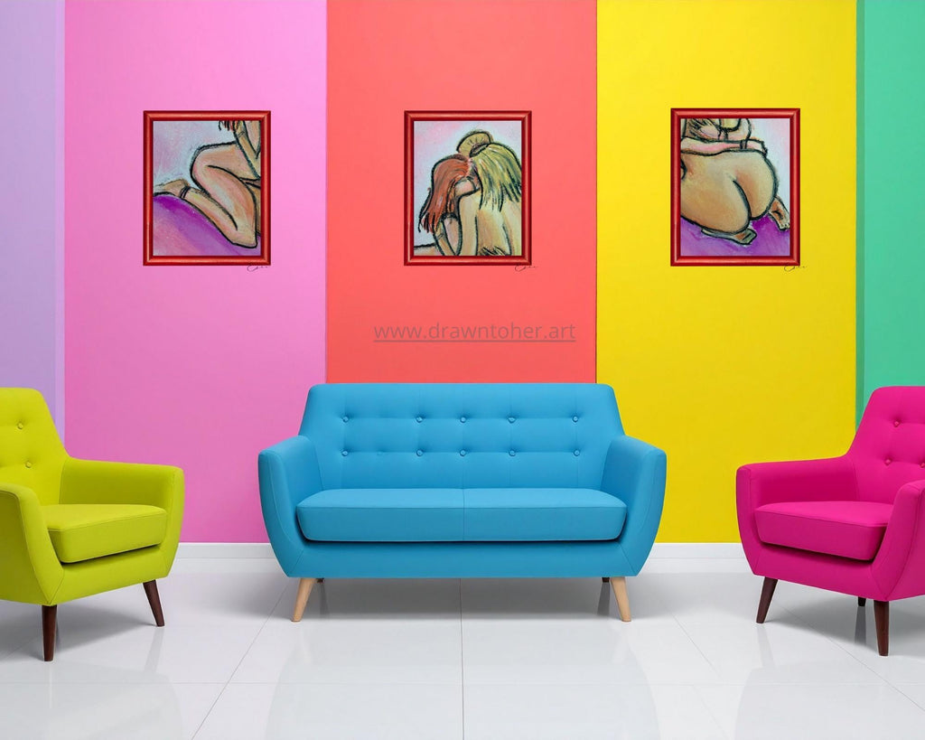 Sapphic Intimacy Art Print, Queer Love Wall Art, She's All I Need Pastel Drawing, LGBTQ+ Anniversary Gift,Minimalist Nude (Digital Download)
