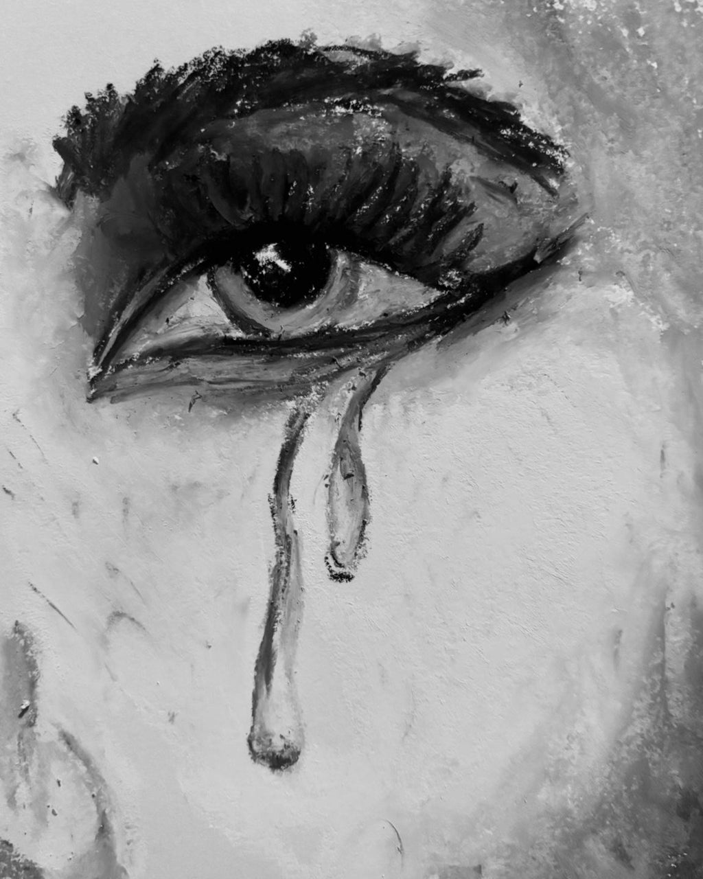 When She Cries Art Print, Surreal Oil Pastel Drawing, Emotional Female Gaze, Body Positive Decor (Digital Download)