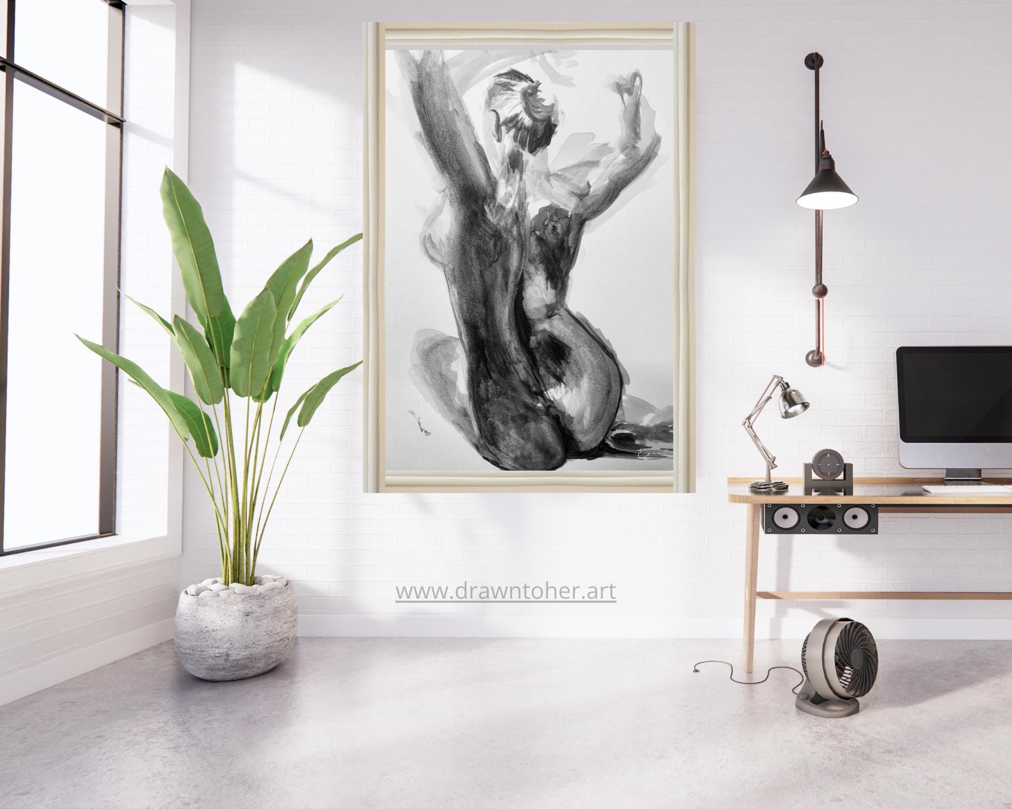 Feminine Nude Art, Monochrome Watercolor Figure, Body Positive Wall Decor, Digital Download, Duality Collection by DTH