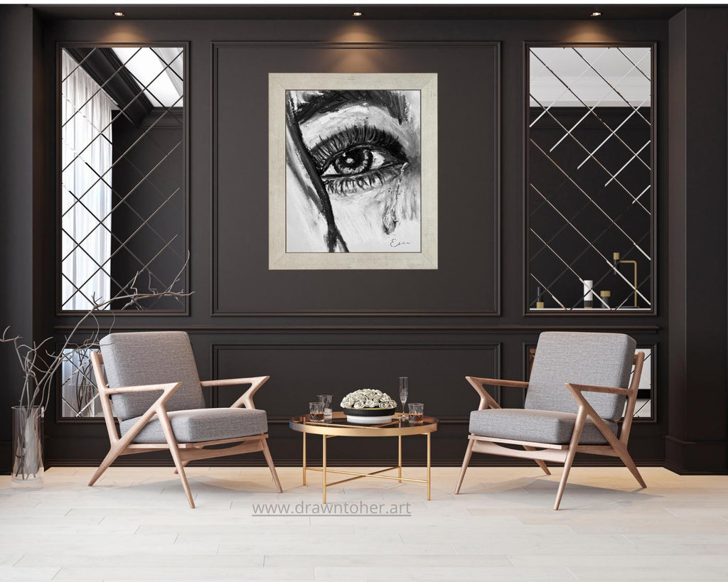 Through Her Eyes Art Print, Luminous Emotional Drawing, Abstract Female Gaze Wall Art, Surreal Poster (Digital Download)