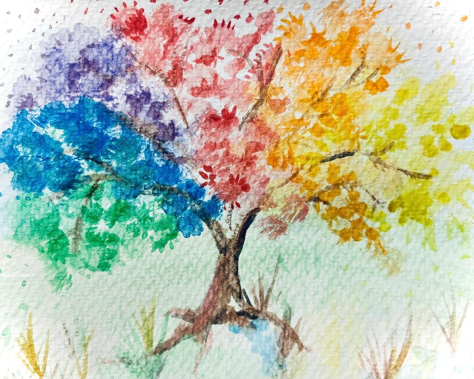 Spiritual Watercolor Tree Art | Chakra Moon Meditation Prints (Digital Download)