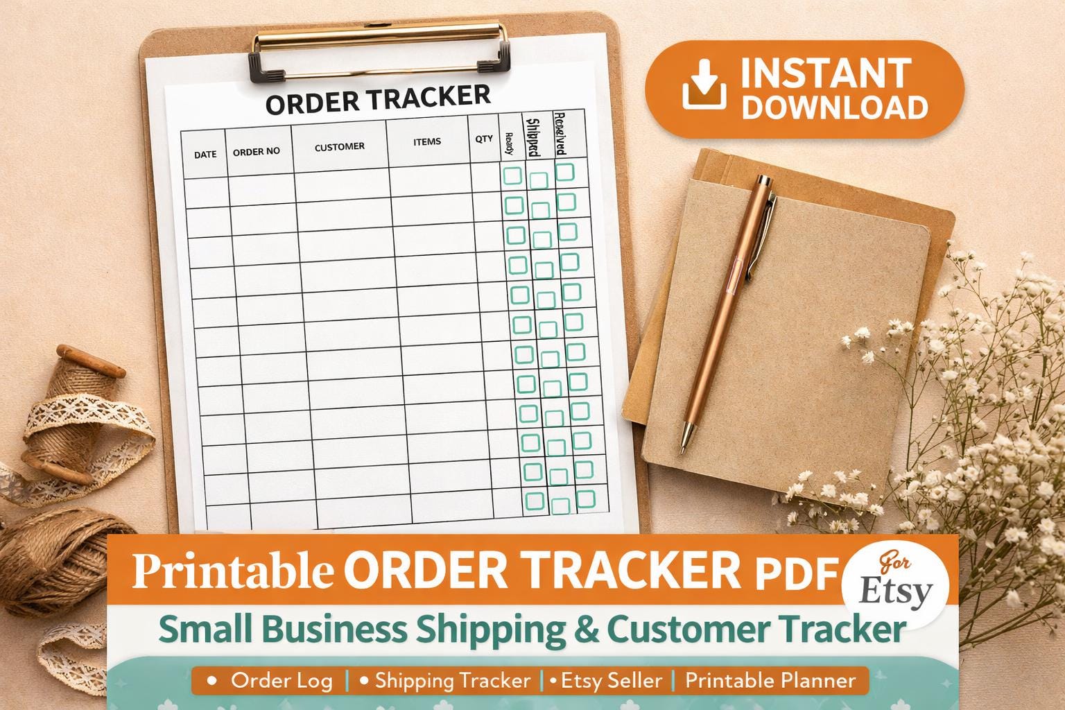 Printable Order Tracker PDF | Small Business Shipping Log (Instant Download)