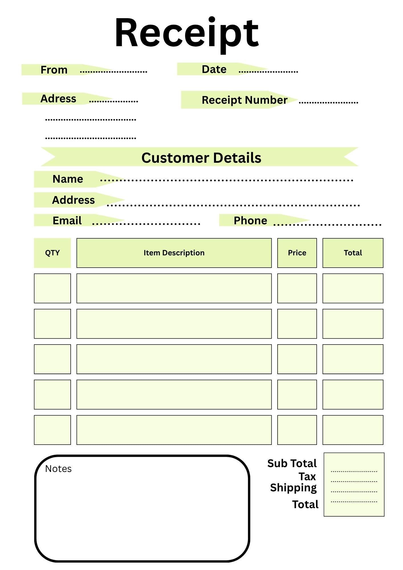 Printable Receipt Template PDF | Small Business Invoice Form (Digital Download)