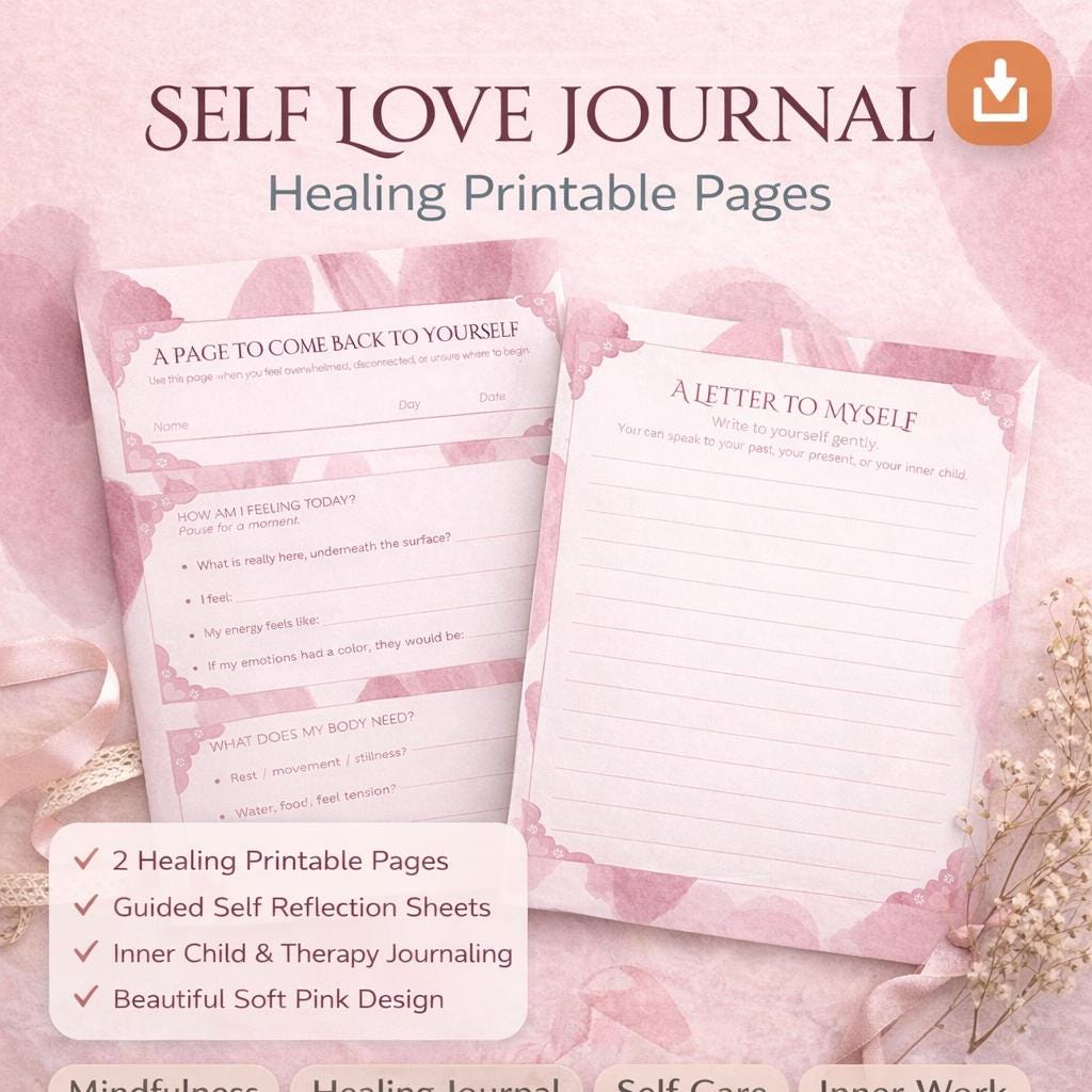 Self Love Journal Pages | Guided Healing Reflection Sheets (Digital Download)