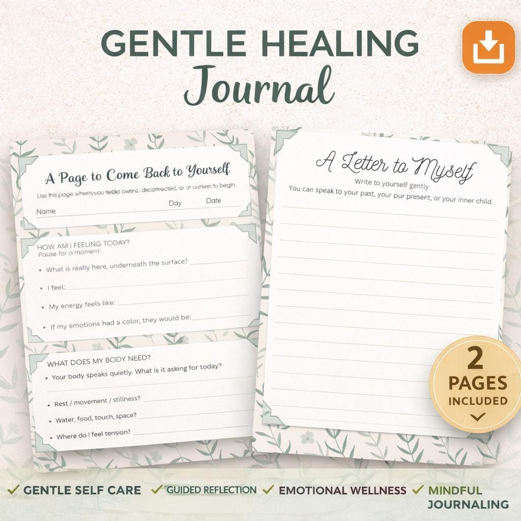 Gentle Healing Journal Printable | Self Care & Mindfulness Pages | Botanical Reflection PDF Download