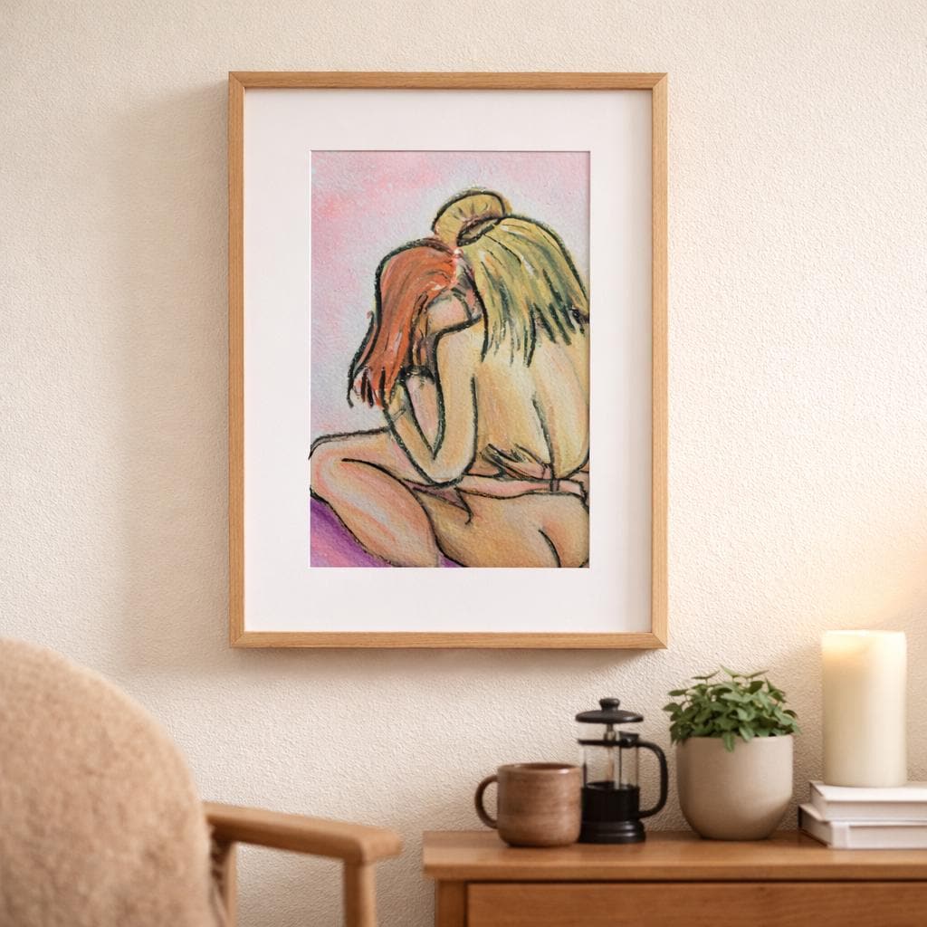 Sapphic Art Prints, Queer Intimacy Art, LGBTQ Anniversary Gift, Female Gaze Trio (Digital Download)