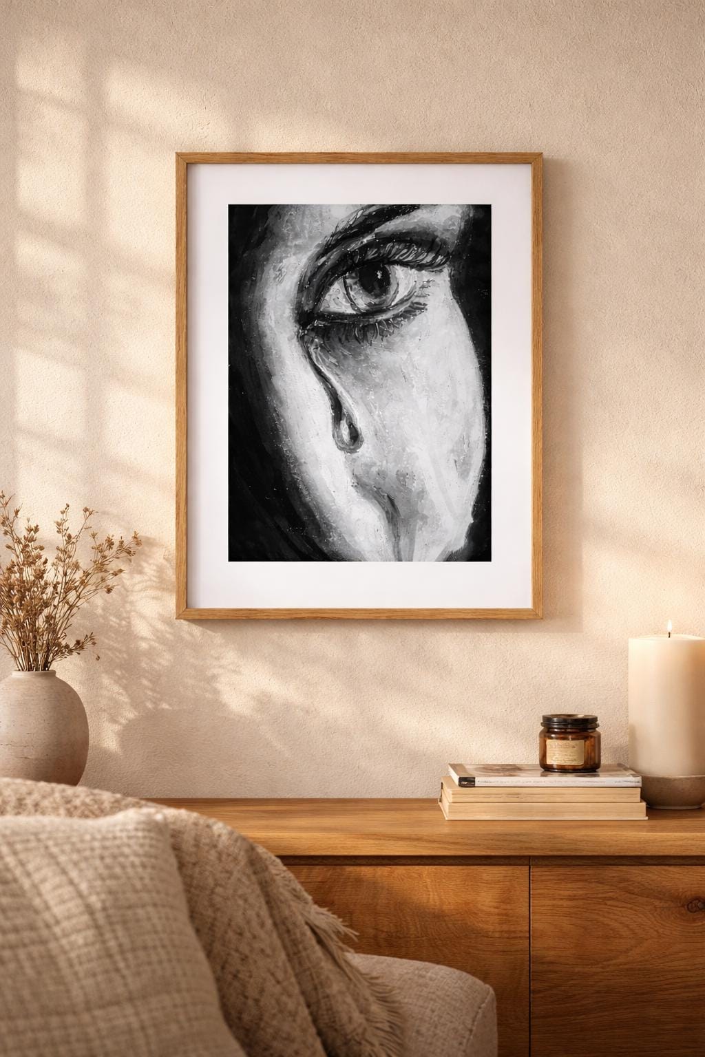 What She Saw Digital Art Print | Emotional Tear Portrait | Feminine Introspective Printable Download