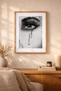When She Cries Art Print, Surreal Oil Pastel Drawing, Emotional Female Gaze, Body Positive Decor (Digital Download)