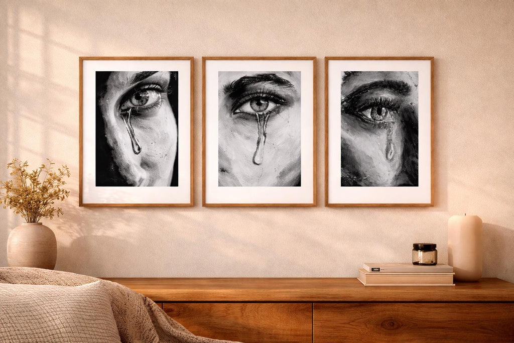 Her Gaze Art Print, Surreal Emotional Drawing, Female Gaze Reflection, Minimalist B&W Wall Art (Digital Download)