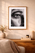 Her Gaze Art Print, Surreal Emotional Drawing, Female Gaze Reflection, Minimalist B&W Wall Art (Digital Download)