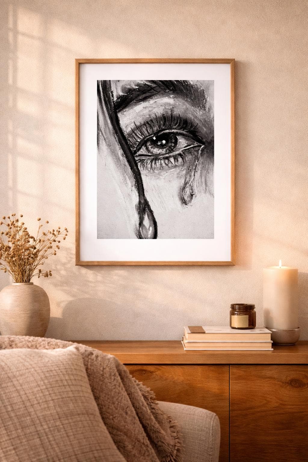 Through Her Eyes Art Print, Luminous Emotional Drawing, Abstract Female Gaze Wall Art, Surreal Poster (Digital Download)