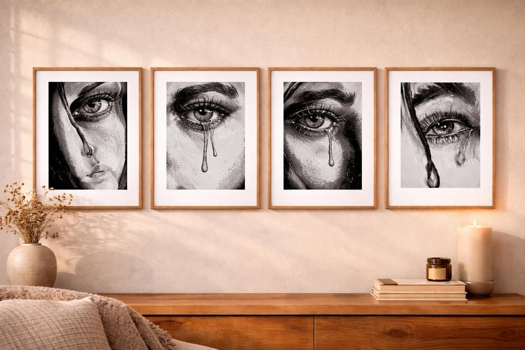 Through Her Eyes Art Print, Luminous Emotional Drawing, Abstract Female Gaze Wall Art, Surreal Poster (Digital Download)