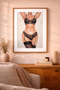 Gilded Lace Boudoir Art Print, Sensual Lingerie Oil Pastel Drawing, Body Positive Decor (Digital Download)