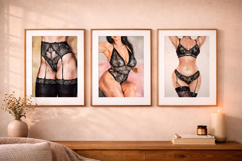 Lace Armor Oil Pastel Print, Boudoir Lingerie Wall Art, Feminine Gaze Empowerment Art (Digital Download)