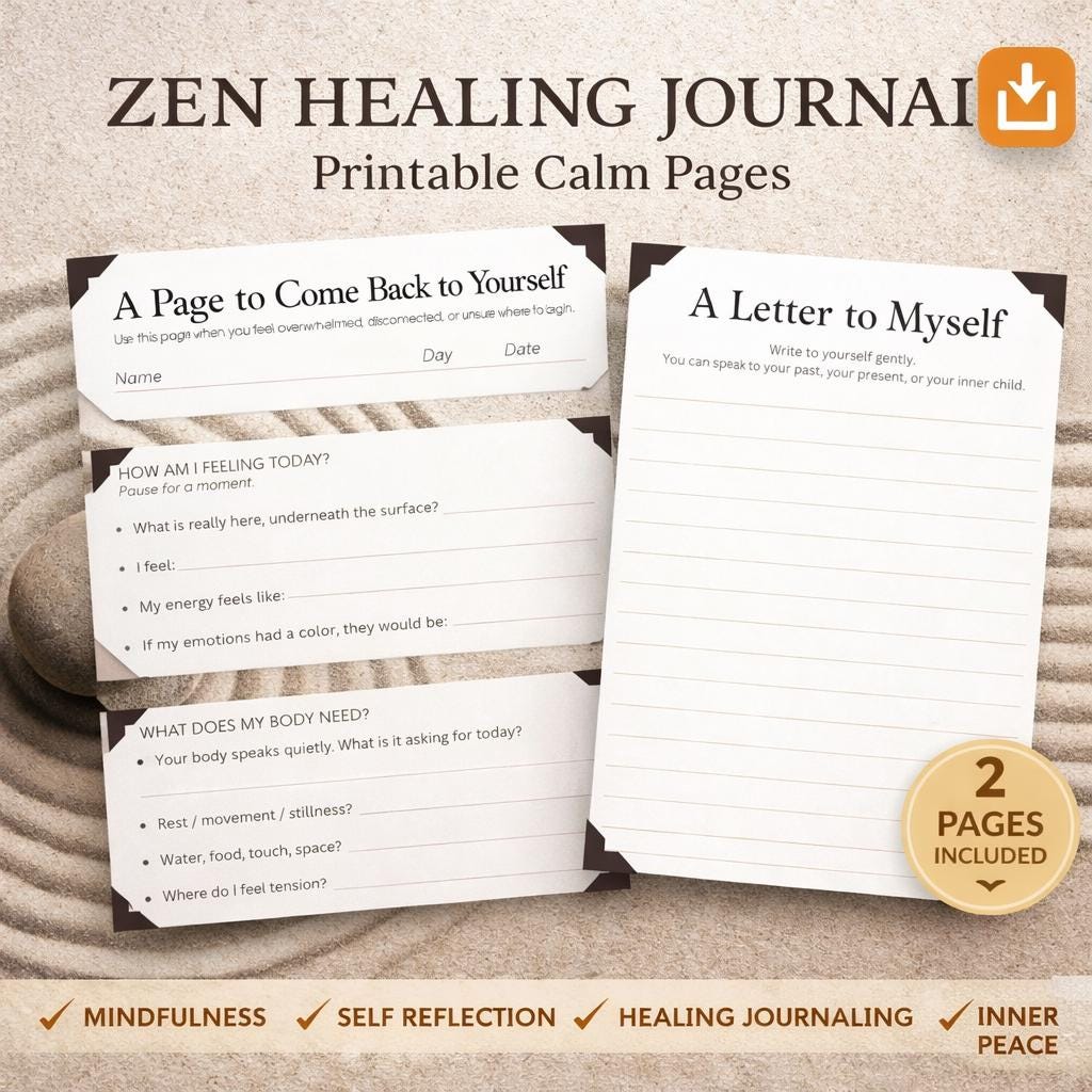 Zen Healing Journal Printable | Mindfulness & Self Reflection Pages | Calm Meditation PDF Download