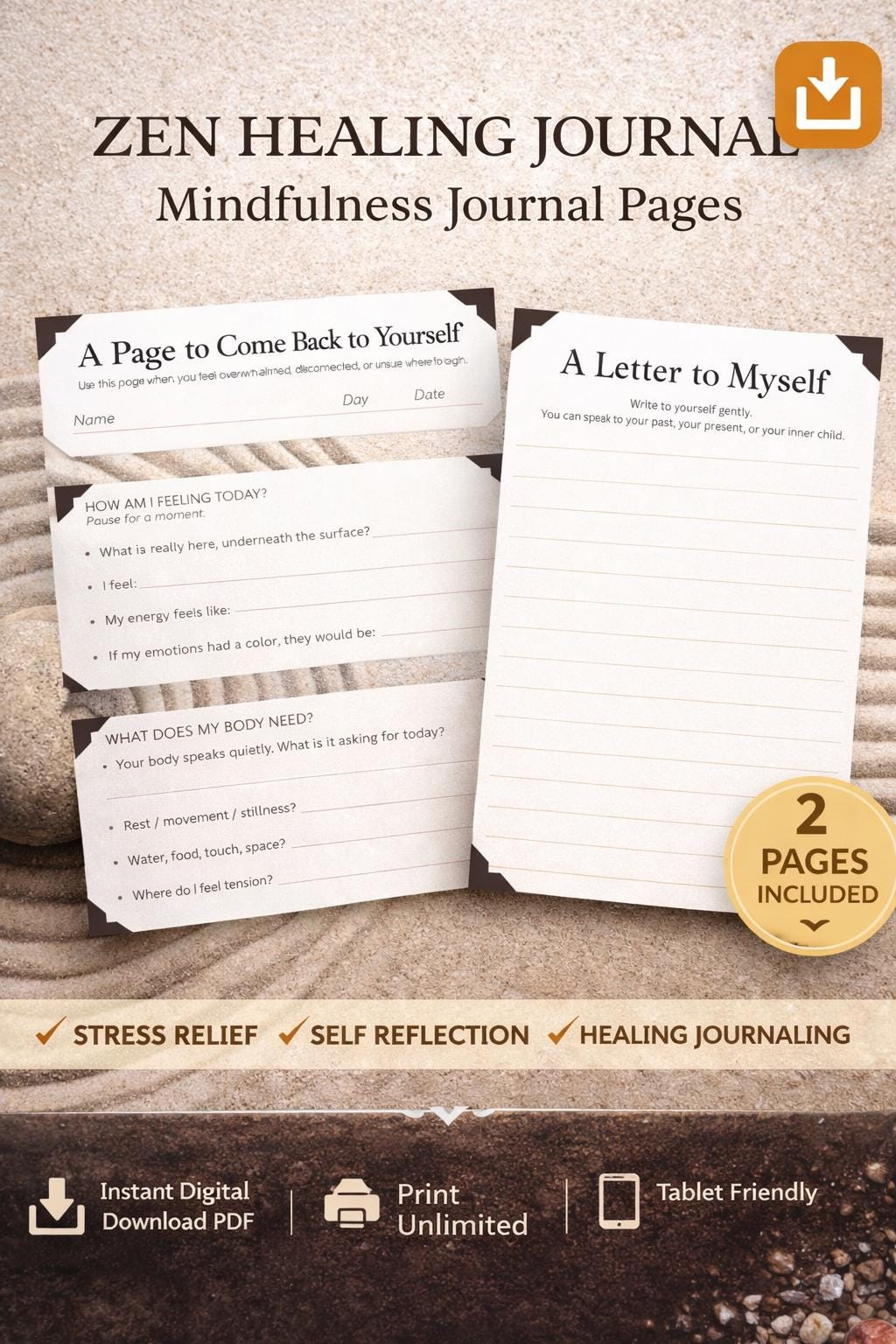 Zen Healing Journal Printable | Mindfulness & Self Reflection Pages | Calm Meditation PDF Download