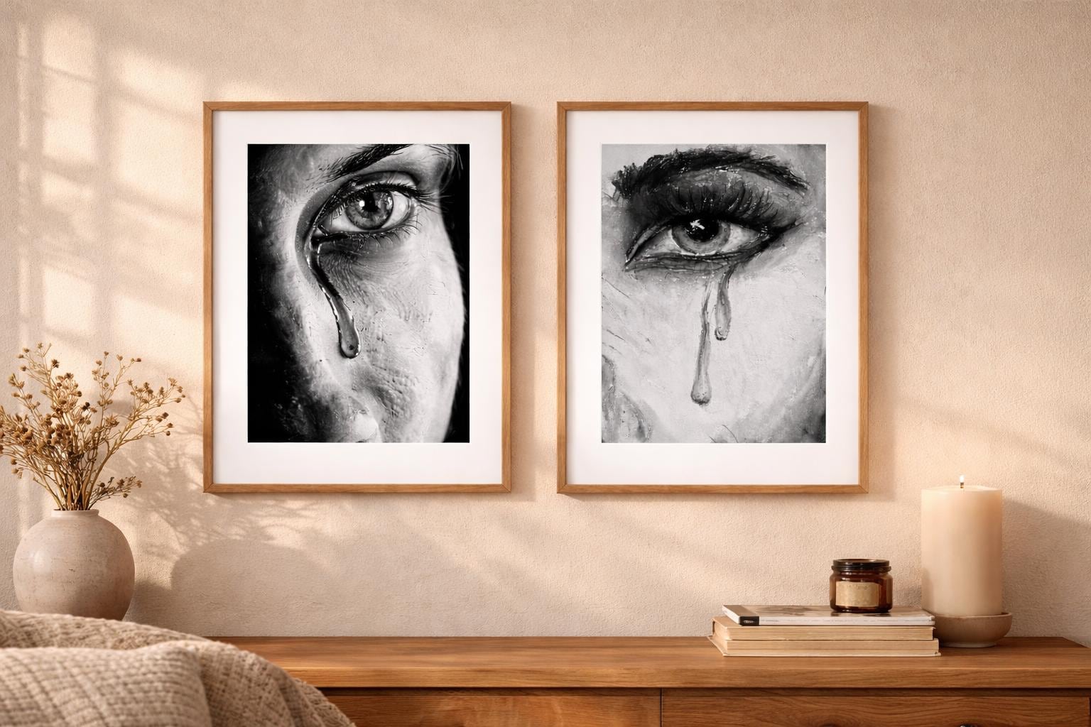 When She Cries Art Print, Surreal Oil Pastel Drawing, Emotional Female Gaze, Body Positive Decor (Digital Download)