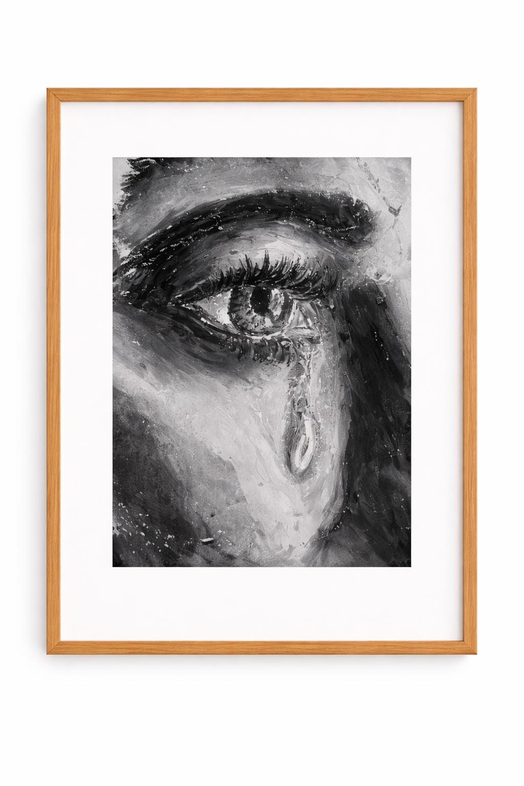 Her Gaze Art Print, Surreal Emotional Drawing, Female Gaze Reflection, Minimalist B&W Wall Art (Digital Download)