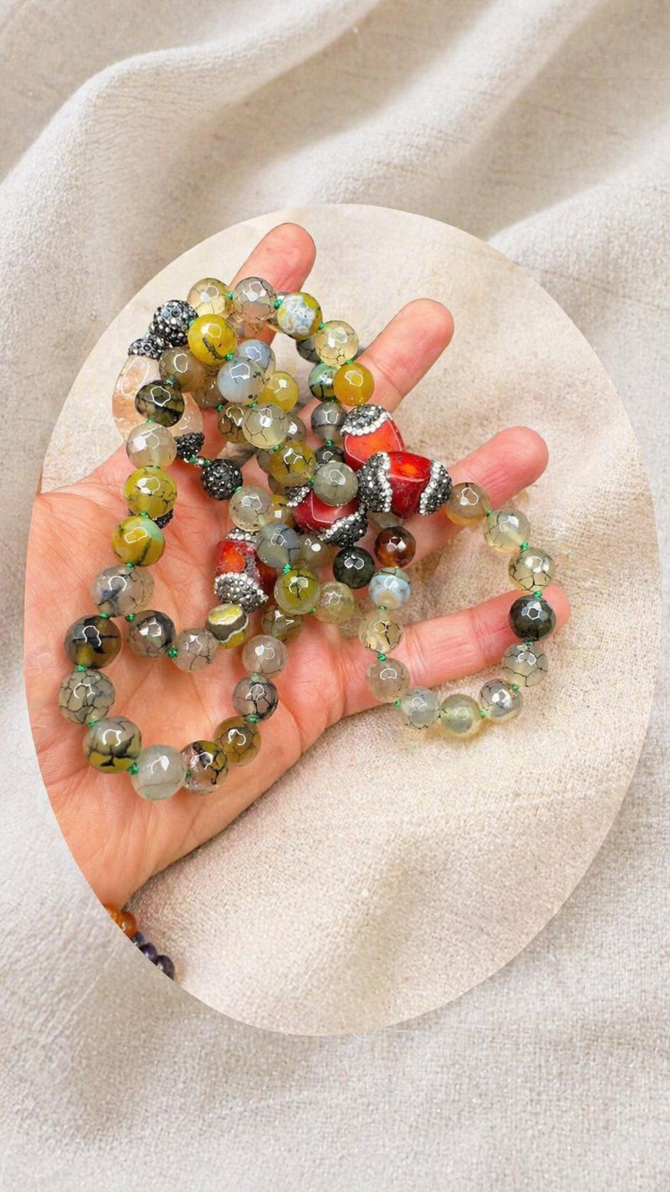 Confidence Bloom Necklace, Dragon Vein Agate Gemstone Necklace, Colorful Healing Crystal Jewelry for Women