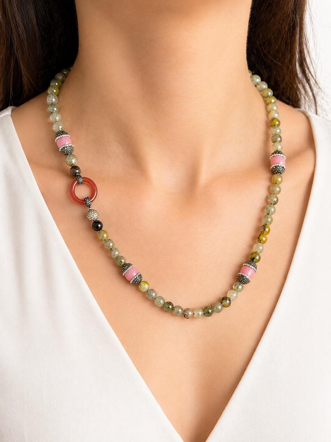 Forest Wisdom Necklace, Dragon Vein Agate Lapis Lazuli Carnelian Statement Necklace, 36 Inch Crystal Jewelry